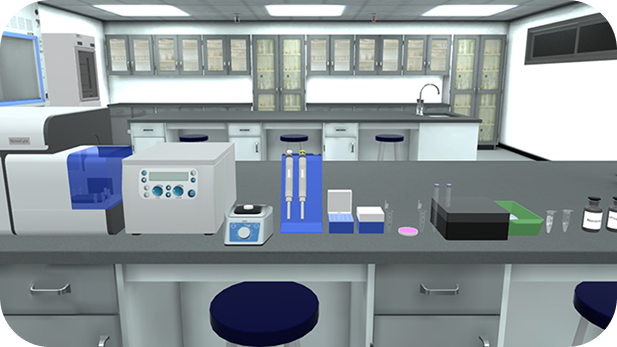a lab in VR with a flow cytometry machine